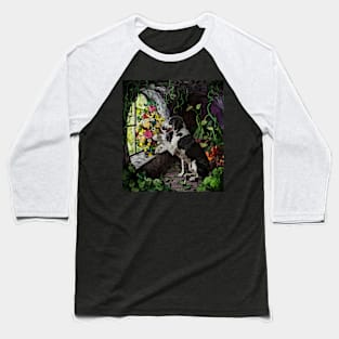 watercolor dog with garden and mixed flowers Baseball T-Shirt